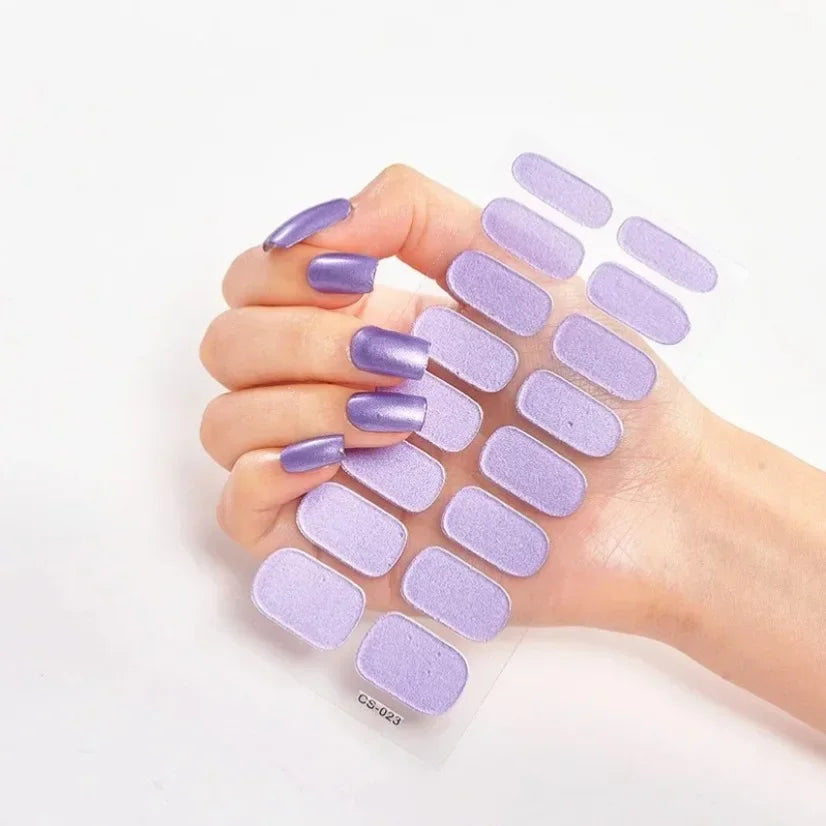 DIY Semi Cured Gel Nail Stickers Long-Lasting Solid Color Nail Strips Patch Slider Nail Sticker Full Cover Decal Manicure Patch