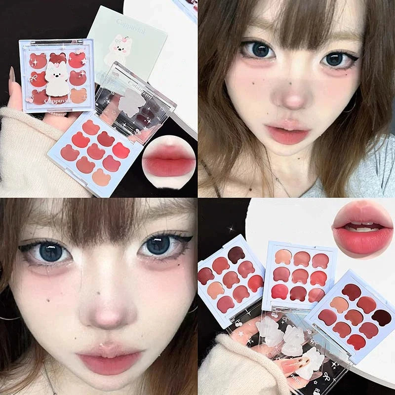 9 Color Velvet Matte Lipstick Palette Cream Texture Soft Mist Lip Mud Natural Long-Lasting Non-Drying Solid Lip Gloss Set Makeup