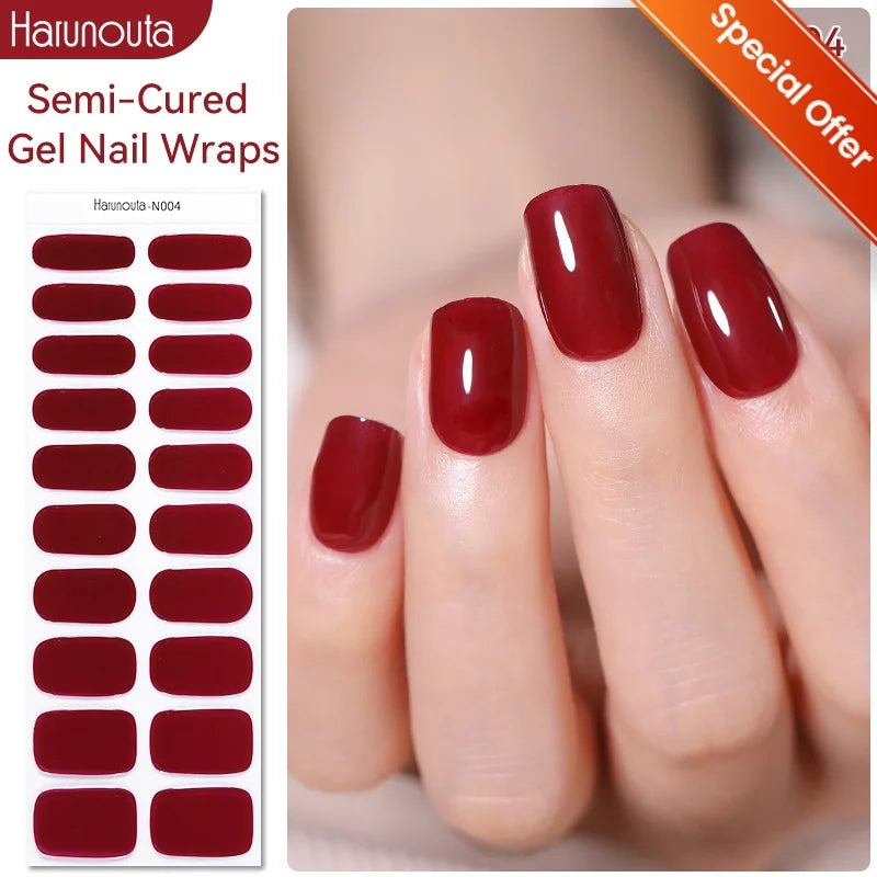 20Tips Gradient French Semi-cured Gel Nail Sticker UV Lamp Needed Full Cover Nail Gel Polish Wraps Manicure Press on Nails Decal