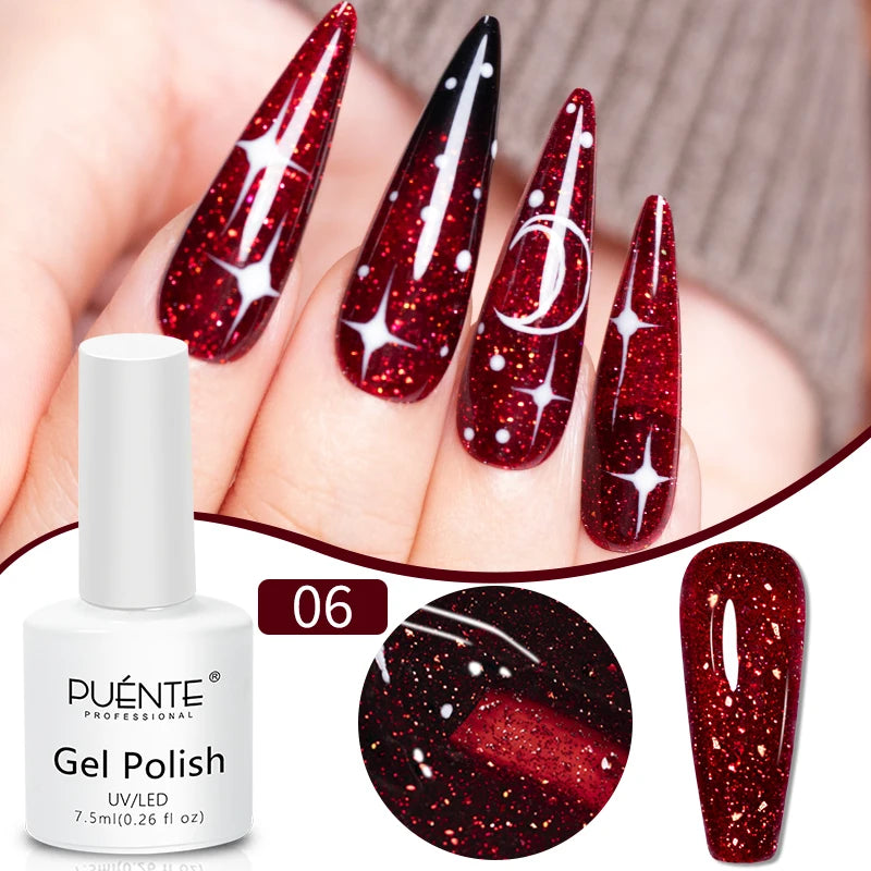 PUENTE 7.5ML Nude Shade Ceramic Cat Eye Gel Nail Polish Shiny Moonlight Cat Eye Gel Soak Off UV Semi-Permanent Nail Art Varnish