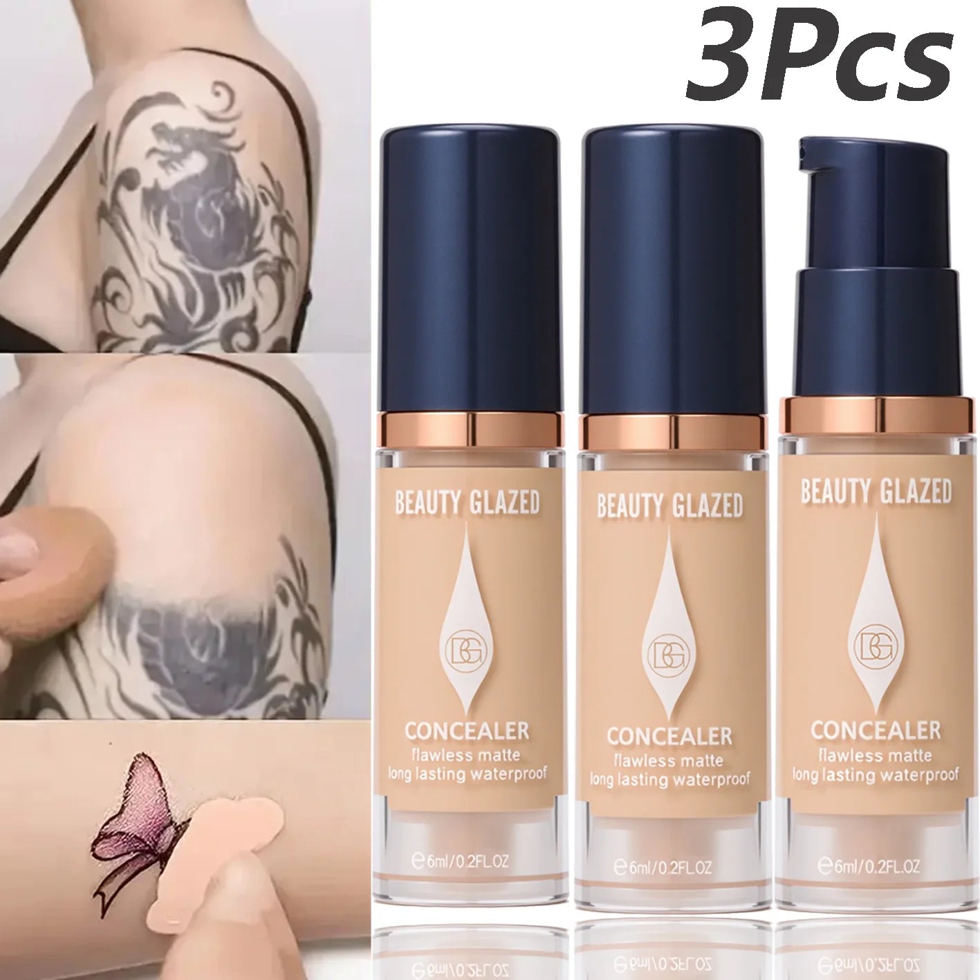 3Pcs/Set Full Coverage Concealer Foundation Long Lasting Waterproof Matte Finish Dark Spots Tattoos Travel Size Cosmetics