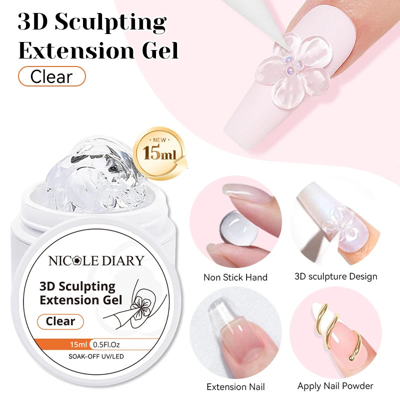 NICOLE DIARY White Non Stick Hand Extension Gel Nail Polish For 3D Shaping Carving Flower DIY Nail Art Extension Acrylic