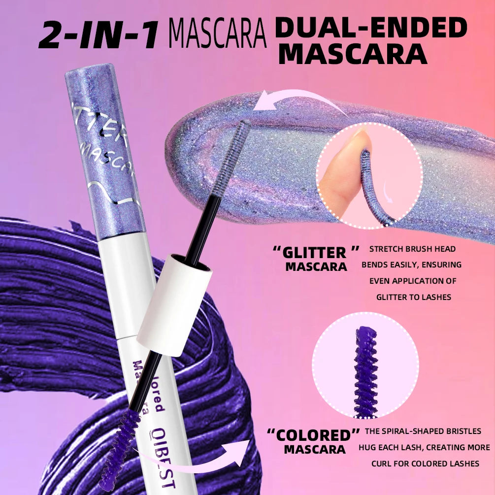 Qibest Double Ended Diamond Glitter Mascara - Waterproof 4D Fiber