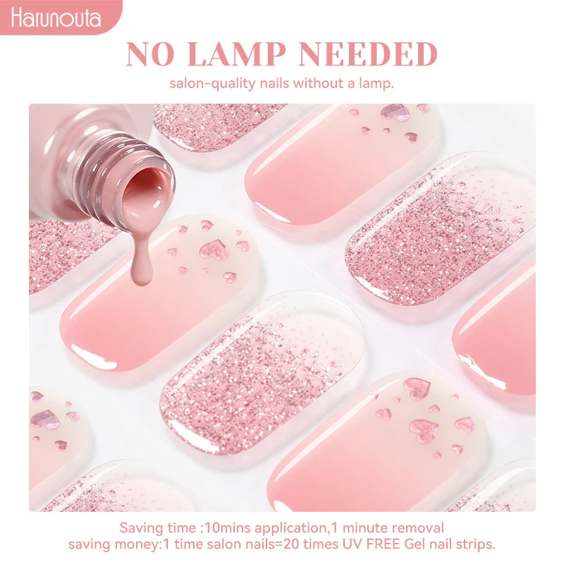 22strips UV Free Nail Gel Strips Loving Heart Gel Polish Nail Sticker Curing-free Adhesive Stickers for Nails Long Lasting Wrap