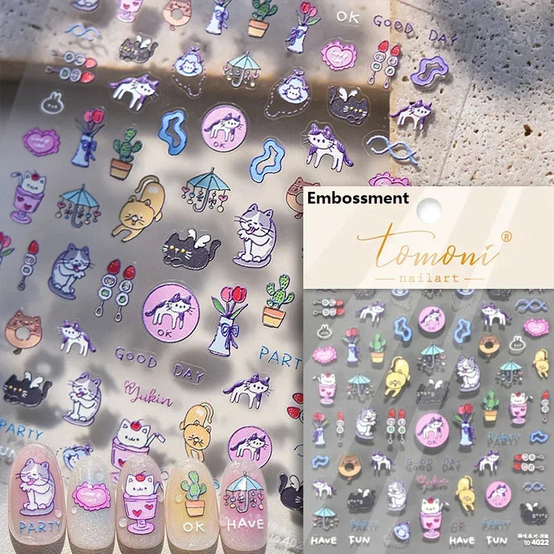 Cute Cat Eye Fishbone Animals Leopard Cat Ginger Cat Kitten Exclamation Point Paw Self Adhesive Nail Art Sticker Manicure Decals