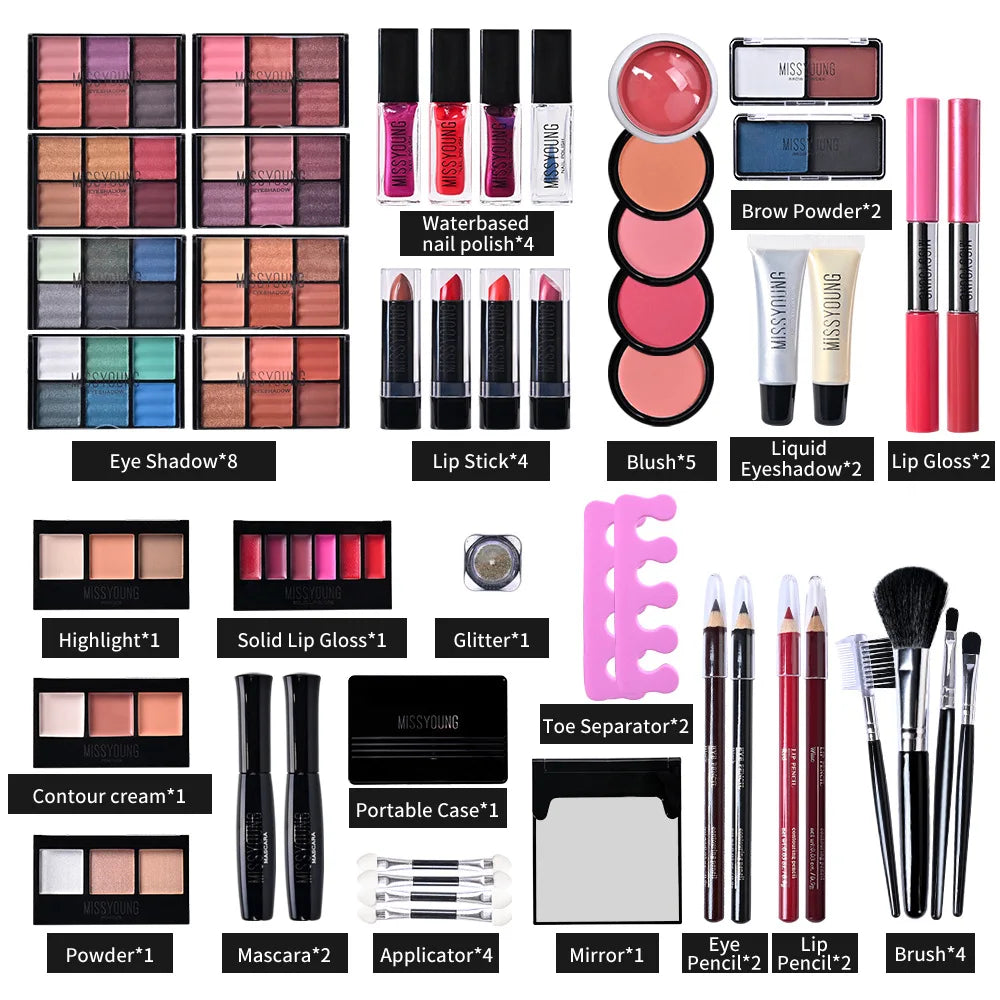 Makeup Gift Set for Women Full Kit All in One Make up Face Powder Eyeshadow Palette Lipstick Makeup Brushes Highlighter Bronzer