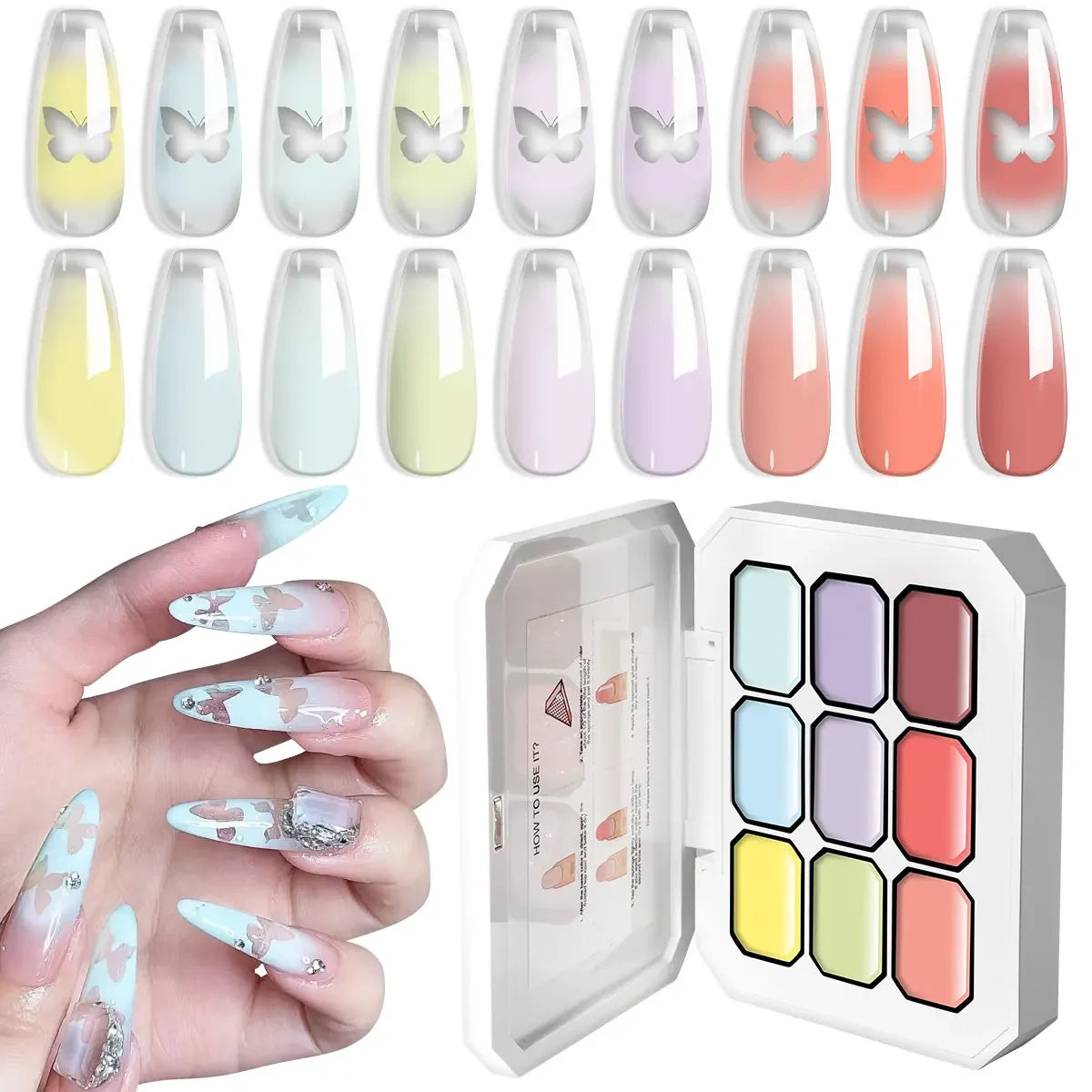 LIMEGIRL 7in1 Nail Gradient Gel Kit Long-lasting Nail Gel Polish Hybrid Color High Texture Gradient Nail Gel for Nail Salon Art