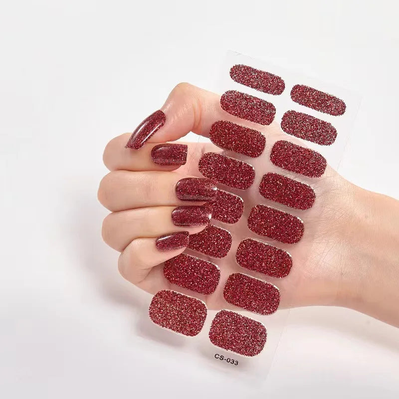 DIY Semi Cured Gel Nail Stickers Long-Lasting Solid Color Nail Strips Patch Slider Nail Sticker Full Cover Decal Manicure Patch
