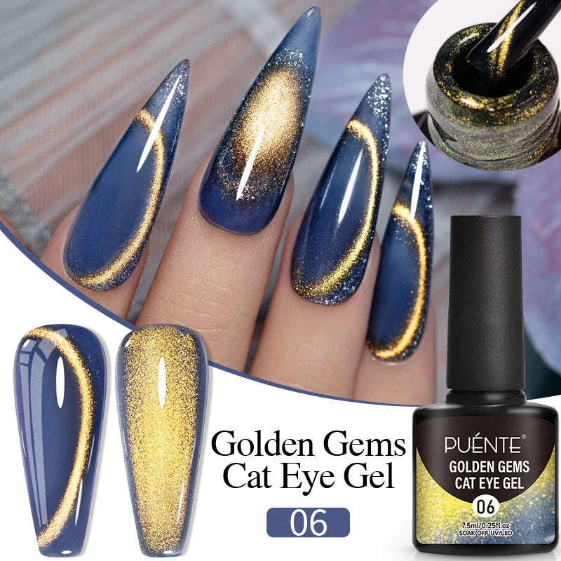 PUENTE 7.5ML Nude Shade Ceramic Cat Eye Gel Nail Polish Shiny Moonlight Cat Eye Gel Soak Off UV Semi-Permanent Nail Art Varnish