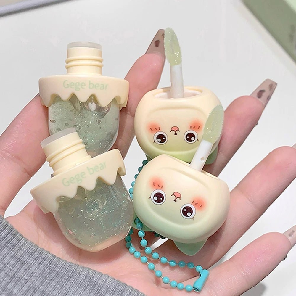 Gege Bear Cute Fruit-Flavored Lip Oil, Can be Key Pendant, Hydrating & Moisturizing Lip Balm for Lipstick Base, Reduces Lip Line