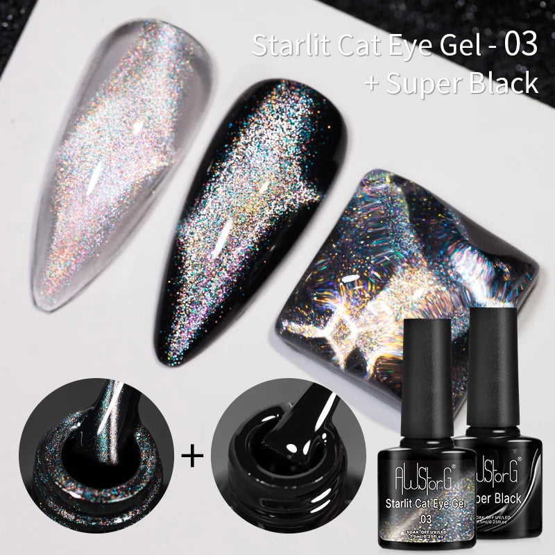 AWStorG 7.5ml Golden Gradient Cat Eye Nail Polish Gel Phototherapeutic Gel Soak Off Nail Magnetic Gel Polish Nail Art DlY