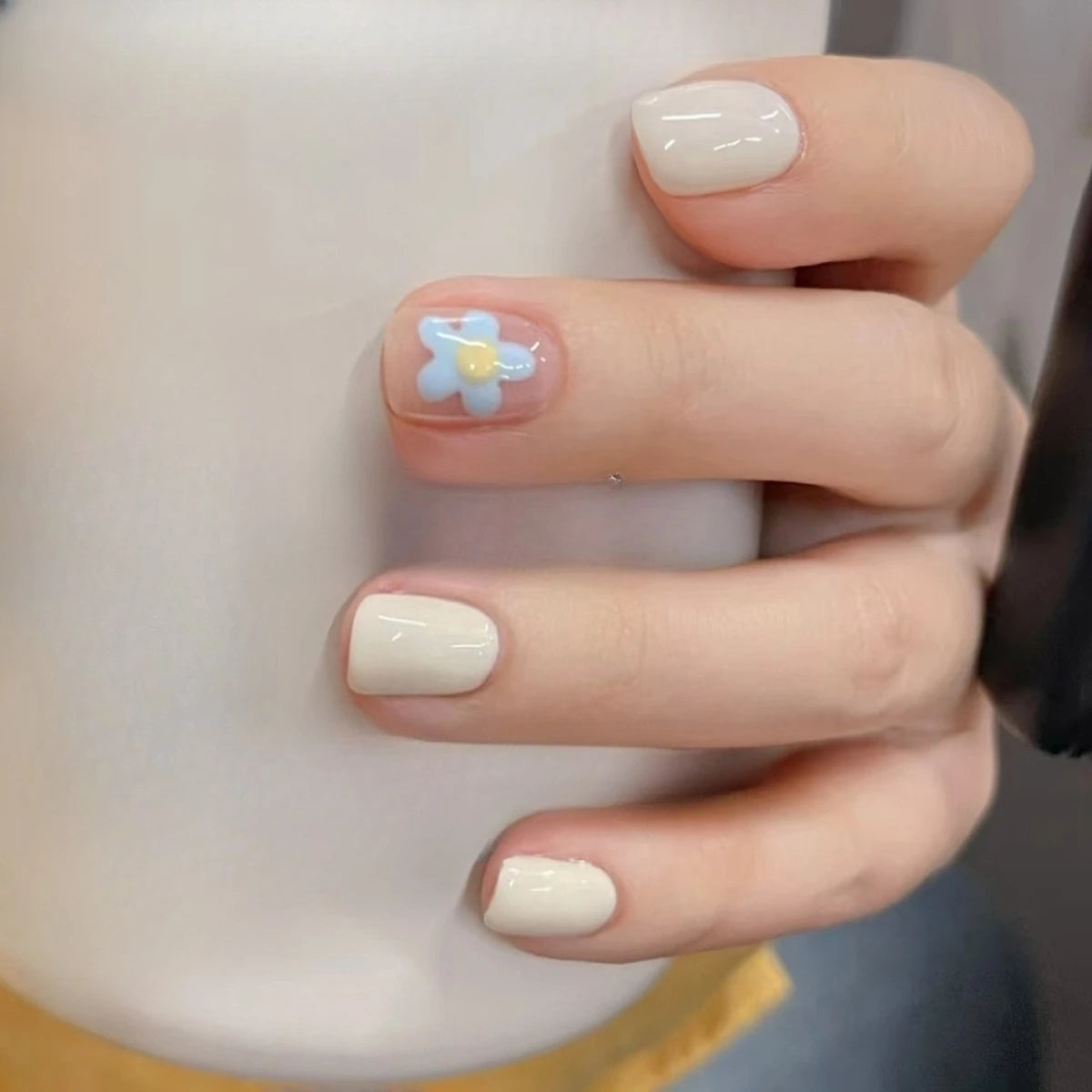 24Pcs Pink Cat Blue Love Cute Short Ballet Press on False Nails Sweet French Cat Eye Bow Star Designs Style Detachable Nails Set