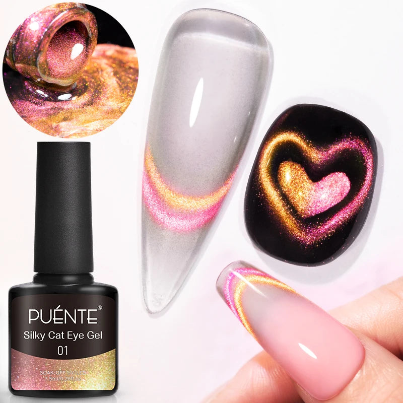 PUENTE 7.5ML Nude Shade Ceramic Cat Eye Gel Nail Polish Shiny Moonlight Cat Eye Gel Soak Off UV Semi-Permanent Nail Art Varnish