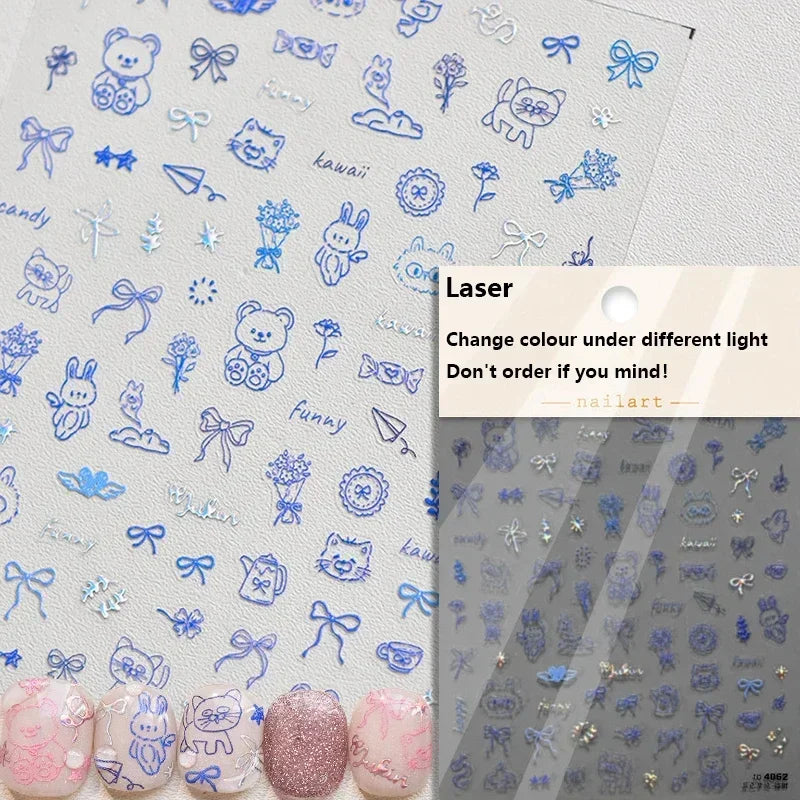 Cute Cat Eye Fishbone Animals Leopard Cat Ginger Cat Kitten Exclamation Point Paw Self Adhesive Nail Art Sticker Manicure Decals