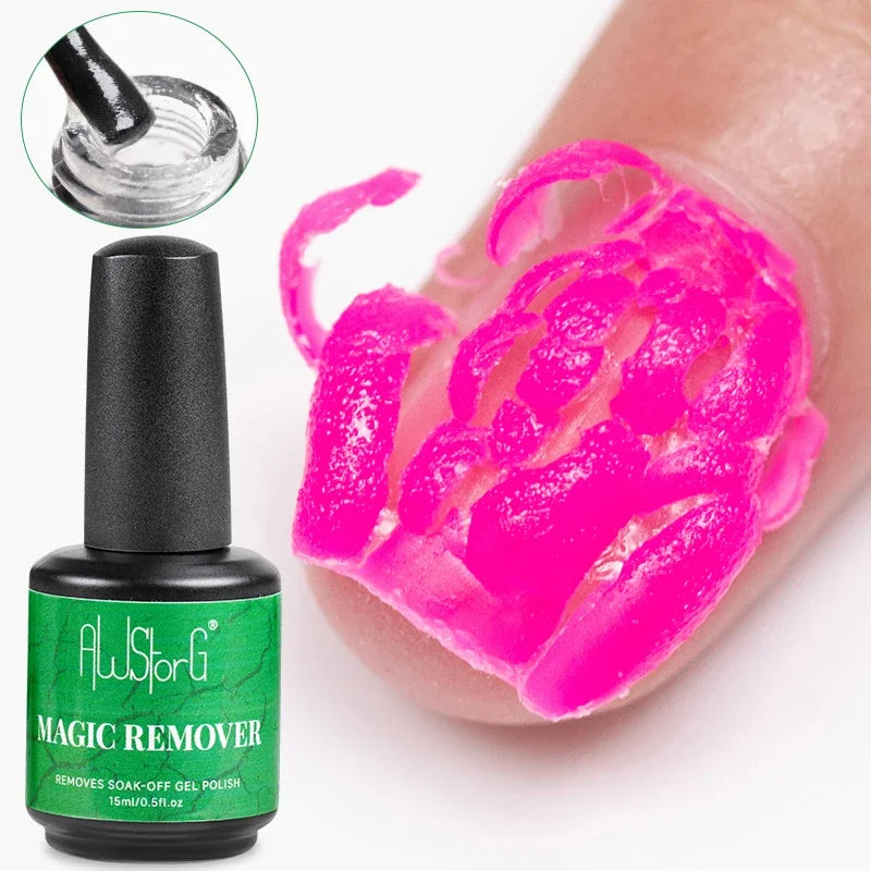 AWStorG 15ML Magic Remover  Fast Nail Gel Polish Clean UV Soak Off Semi Permanent Varnish Nail Art Removal Tools Manicur