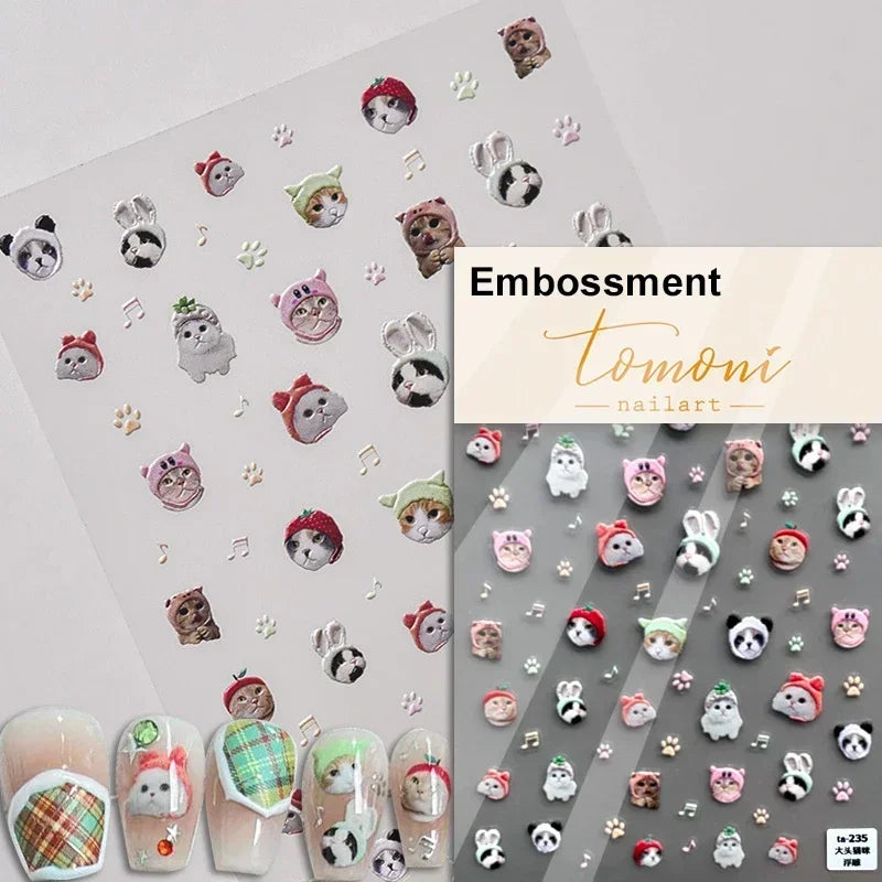 Cute Cat Eye Fishbone Animals Leopard Cat Ginger Cat Kitten Exclamation Point Paw Self Adhesive Nail Art Sticker Manicure Decals