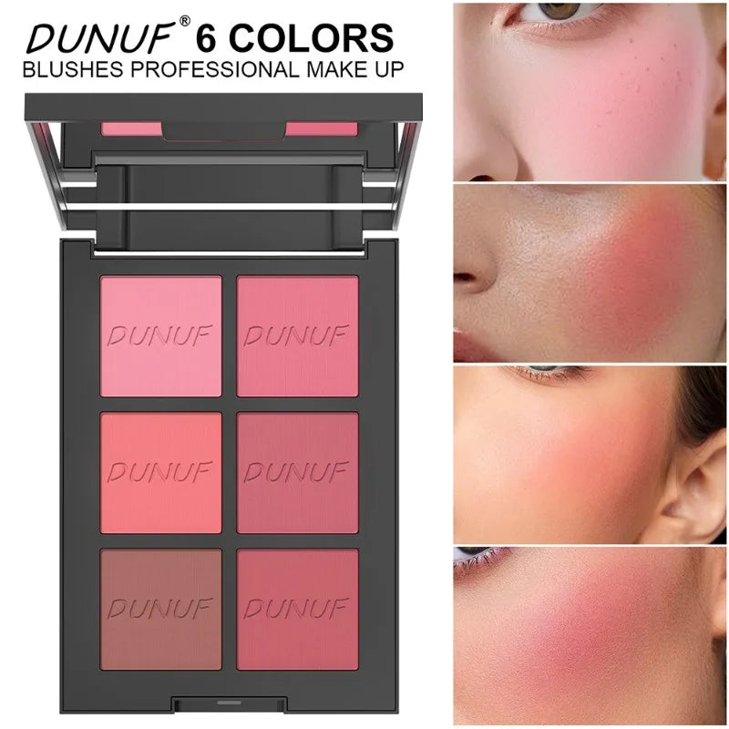 6-color Blush Palette, Highlighter Contour Bronzing Powder Makeup, Natural Long-lasting, High Pigment, Daily Multi-color Makeup