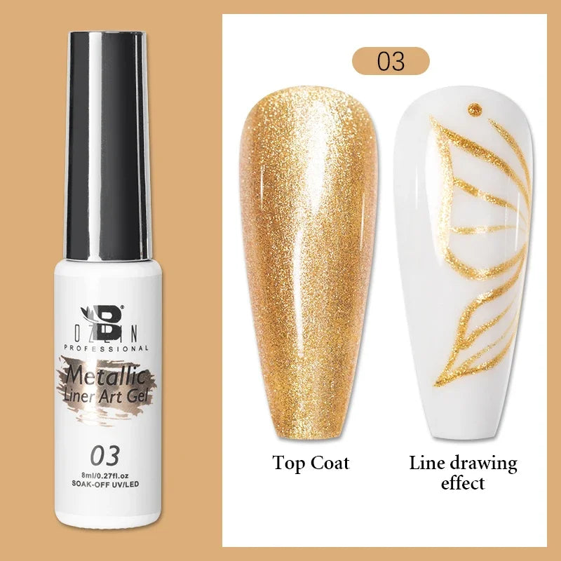 5ML Gold Silver Metallic Liner Paint Gel Polish Chrome Mirror Metal Effect Super Bright French UV LED Semi Permanent Nail Gel