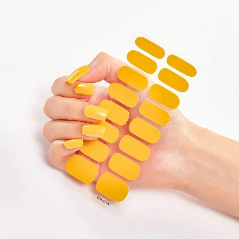 DIY Semi Cured Gel Nail Stickers Long-Lasting Solid Color Nail Strips Patch Slider Nail Sticker Full Cover Decal Manicure Patch