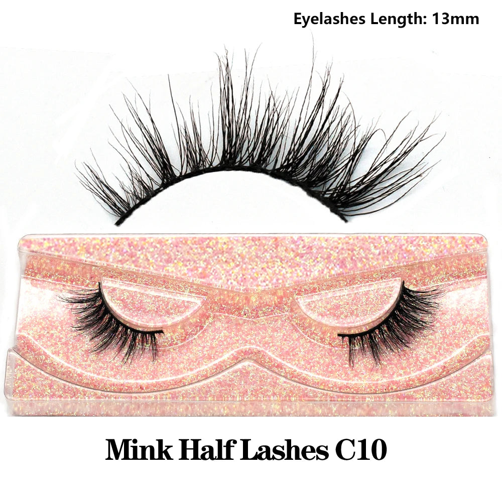 3D Mink Fluffy Half False Eyelashes Natural Soft Lightweight Clear Band Half Eye Strip Lashes Reusable Short Eyelashes Extension