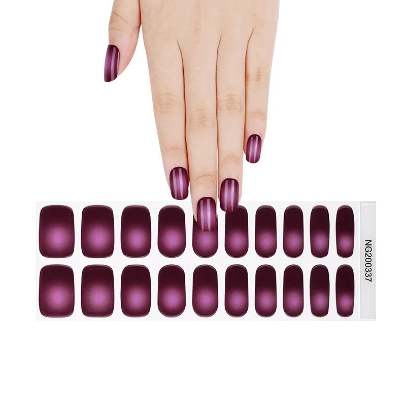 16/20Tips Semi-Cured Nail Wraps Simple Color Adhesive Full Cover Stickers for Nails UV Lamp Need Press On Nails DIY Manicure