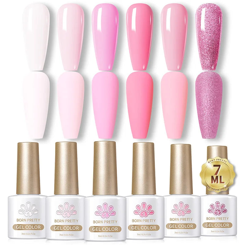 BORN PRETTY 6pcs Crystal Amber Gel Nail Polish Set Jelly Pink Nude Winter Semi Permanent Soak Off UV LED Varnish Manicure Kits