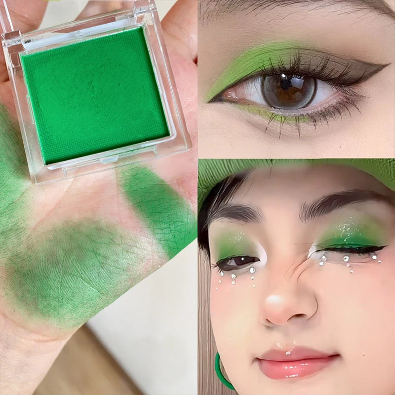 Matte green, monochrome, Christmas brightening eyeshadow tray for long-lasting, delicate makeup, as a blush, for all skin tones