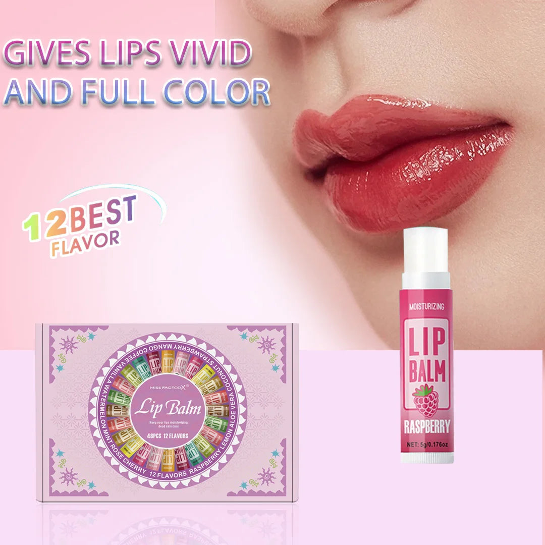 48PCS/ box Moisturizing Lip Balm set 5g12 Flower fragrance Natural fragrance moisturizing and brightening lip color holiday gift