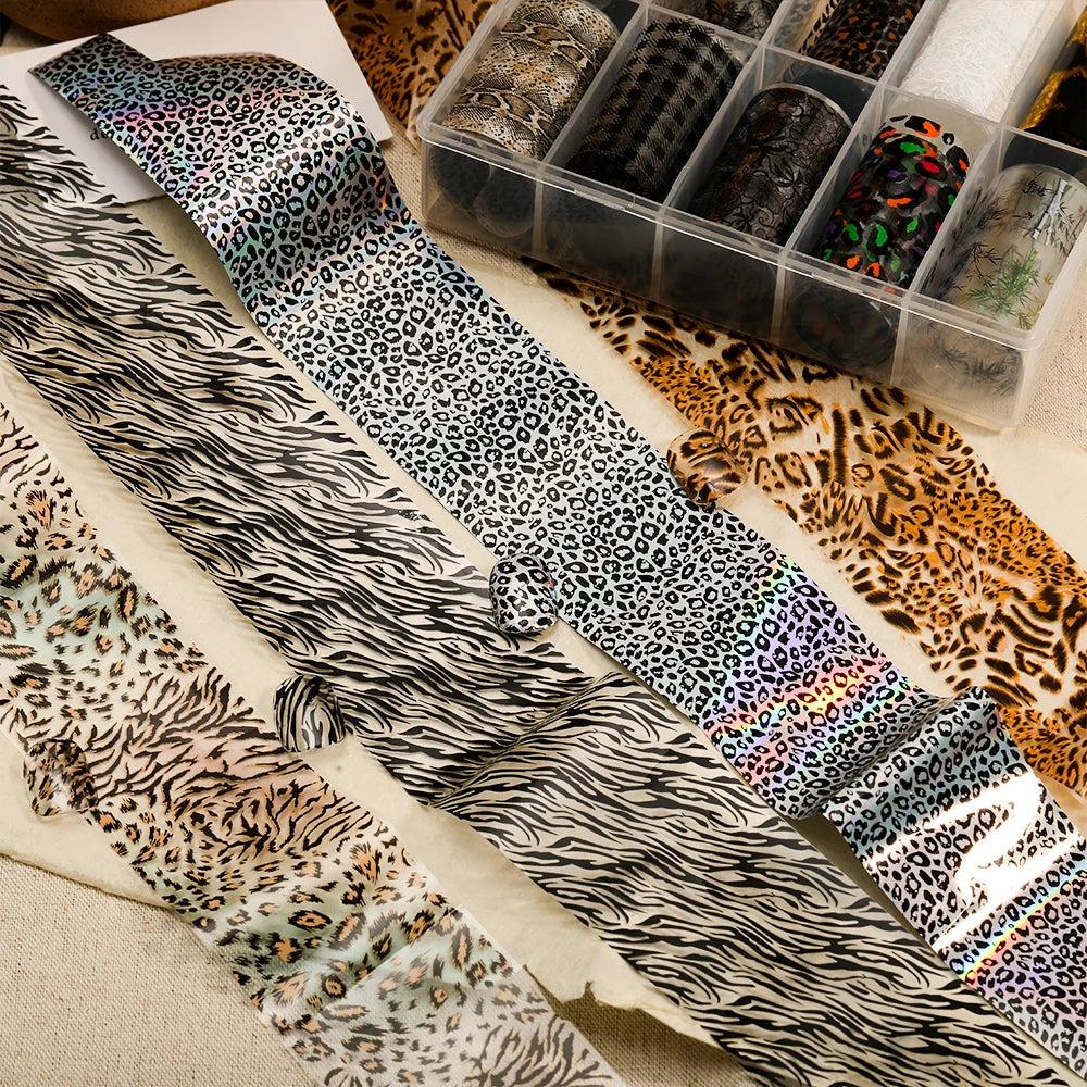 10 Rolls Water Soluble Leopard Print Transfer Paper Nail Transfer Foil Animal Printing Stickers Professional Nail Art Design