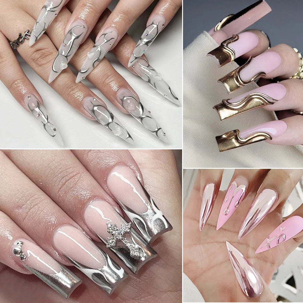 MingLee Silver Metal Gel Metallic Nail Polish Chrome 3D Metal Painted Gel Polish 5ml Liquid Mirror Effect Glossy Shine Manicure