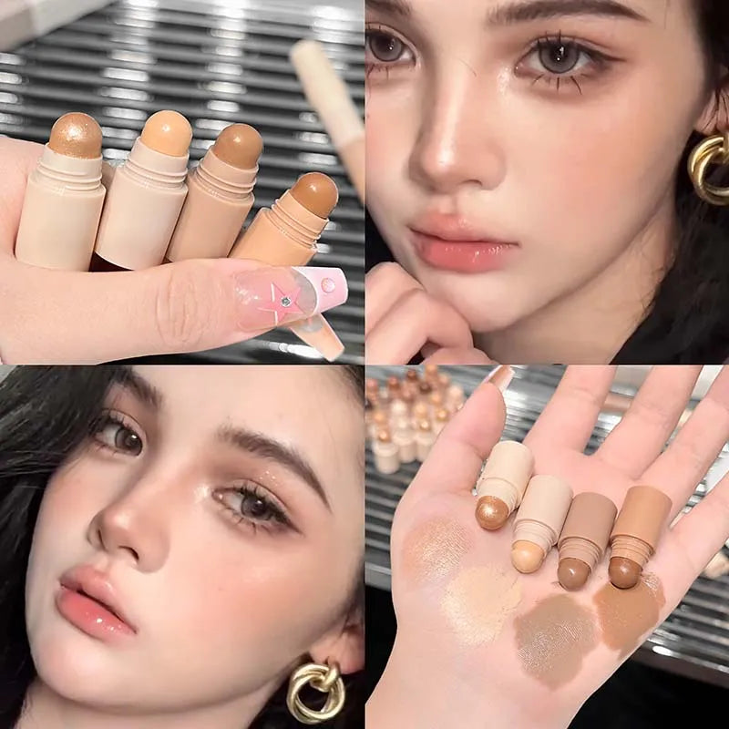 4 in 1 Contour Highlighter Stick 4 Colors Moisturizing Natural Matte Brown Nose Shadow Makeup Matte Shimmer Eyeshadow Stick Set
