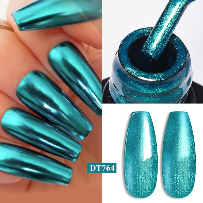 MEET ACROSS 7ml Red Metallic Gel Nail Polish Gold Silver Mirror Nail Art Varnish Glitter Sparkly Semi Permanent Soak Off UV Gel