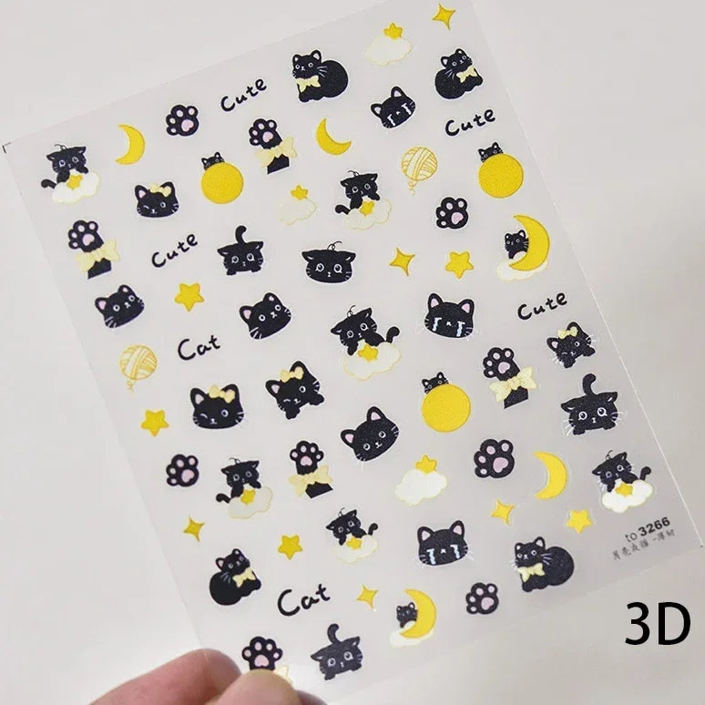 Cute Cat Eye Fishbone Animals Leopard Cat Ginger Cat Kitten Exclamation Point Paw Self Adhesive Nail Art Sticker Manicure Decals