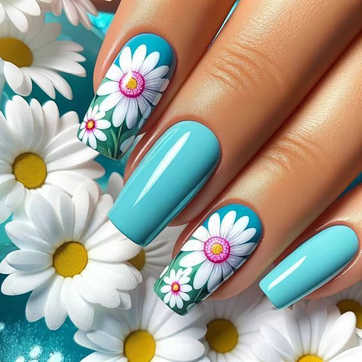 24 pieces of short square fake nails, featuring a halo dyed gradient heart and a colorful French design in European and American