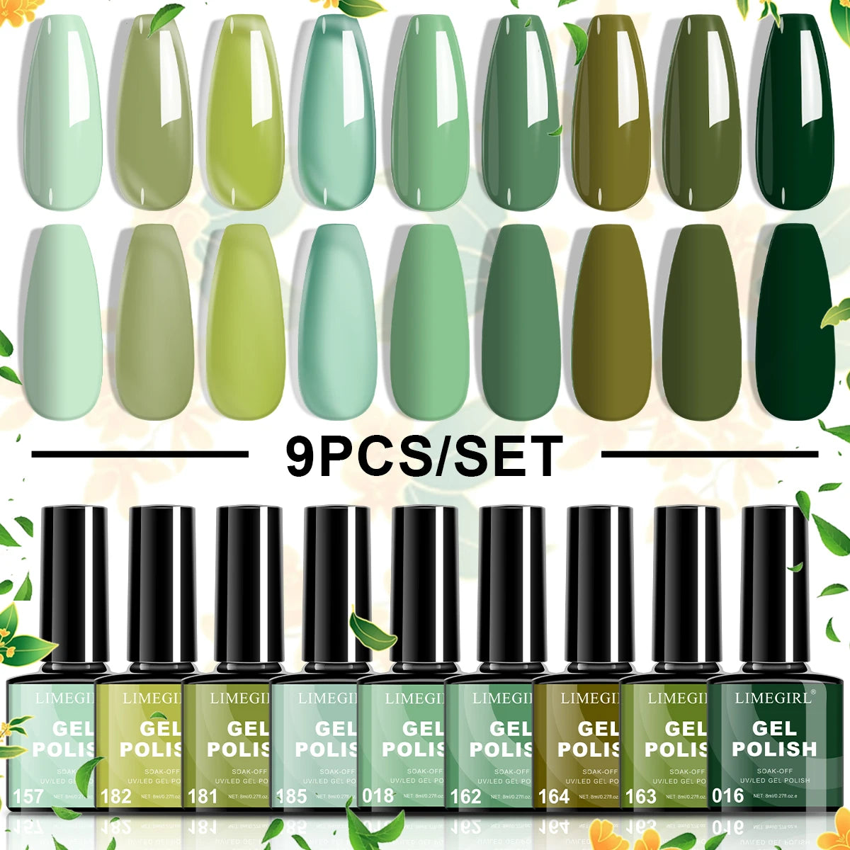 LIMEGIRL 9 Color Gel Nail Polish Set Macaron Color UV LED Soaking Semi-Permanent Gel Varn for Beginners Nail Art Design Gel Kit