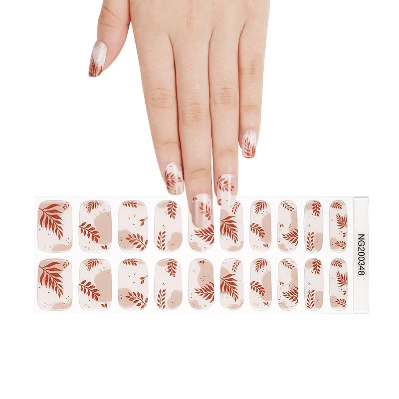 16/20Tips Semi-Cured Nail Wraps Simple Color Adhesive Full Cover Stickers for Nails UV Lamp Need Press On Nails DIY Manicure