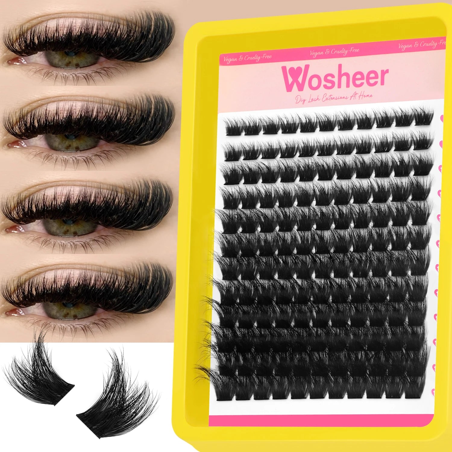 WOSHEER Lash Clusters Kit Lash Spikes Eyelash Clusters Volume Individual Lashes DIY Spiky Lash Extension Manga Clusters Eyelash