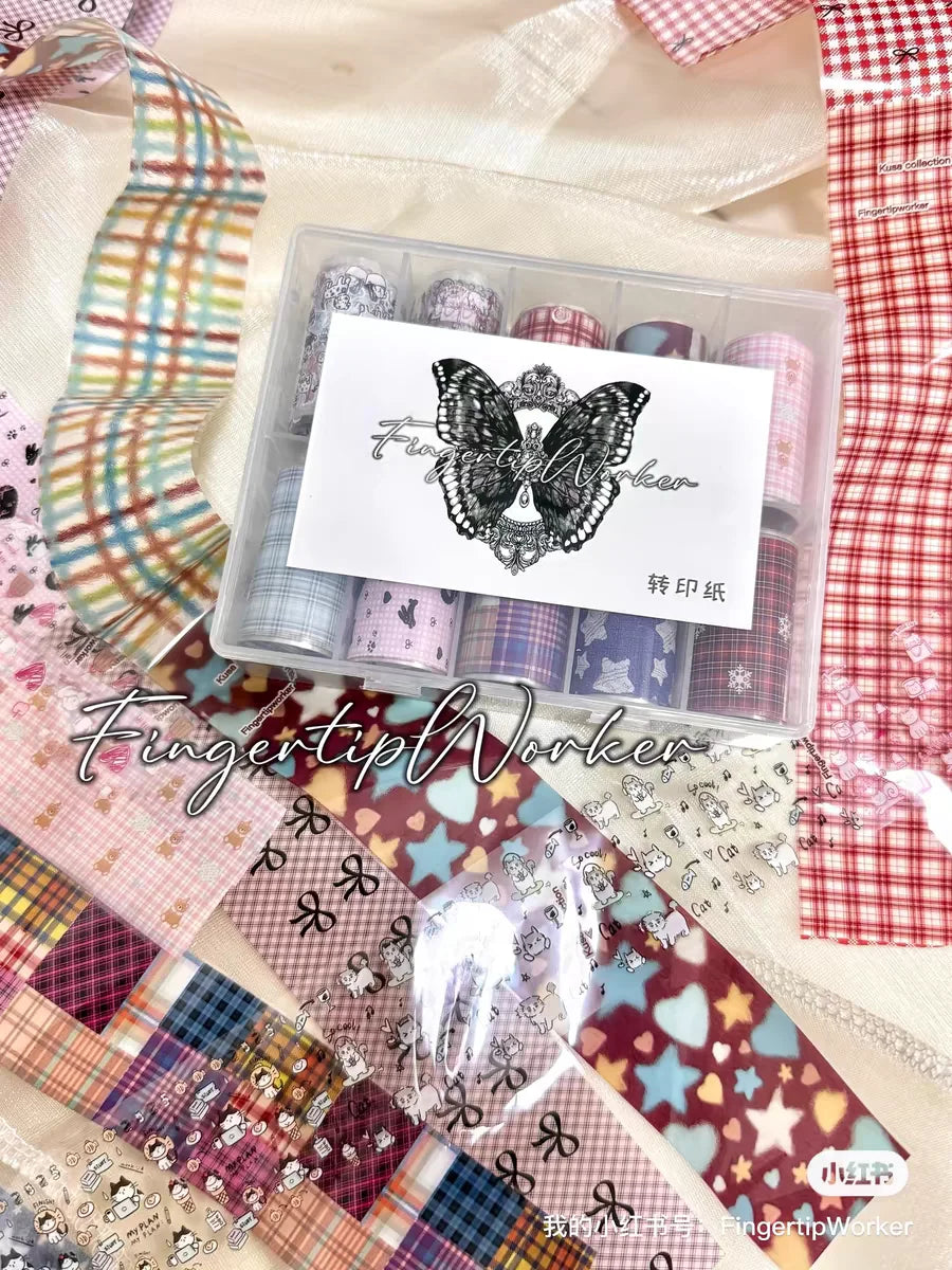 10Rolls Plaid Thousand-Bird Bow  Stars Nail Foils Transfer Paper  Nail Art Stickers  Manicure Set Decal  Nails Decoration