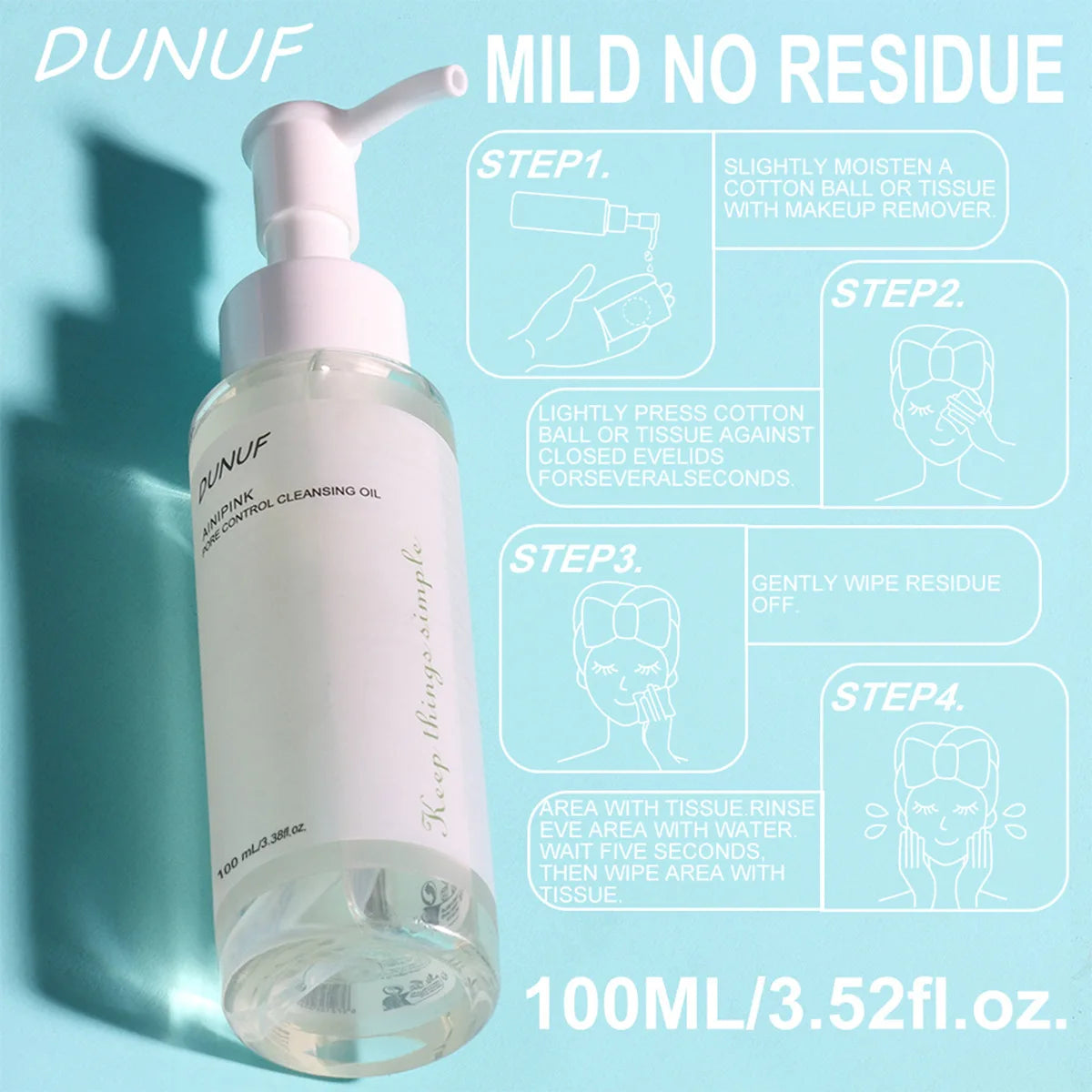 DUNUF 100ML Cleansing Oil Plant Extract Deep Cleans Facial Pores Moisturizing Reduces Blackheads Face Skin Care Makeup Remover