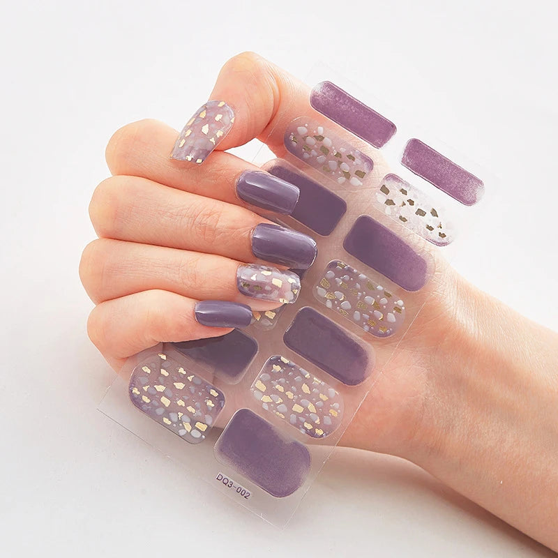 DIY Semi Cured Gel Nail Stickers Long-Lasting Solid Color Nail Strips Patch Slider Nail Sticker Full Cover Decal Manicure Patch