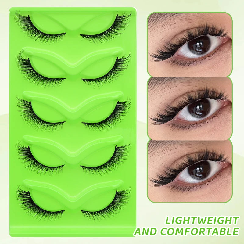 DINGSEN 5 Pairs Cat Eyelashes Fluffy Cat Lashes Fake Eyelash Wispy Natural Look long Mink Eyelashes Strip Lashes Cat Eye Lashes
