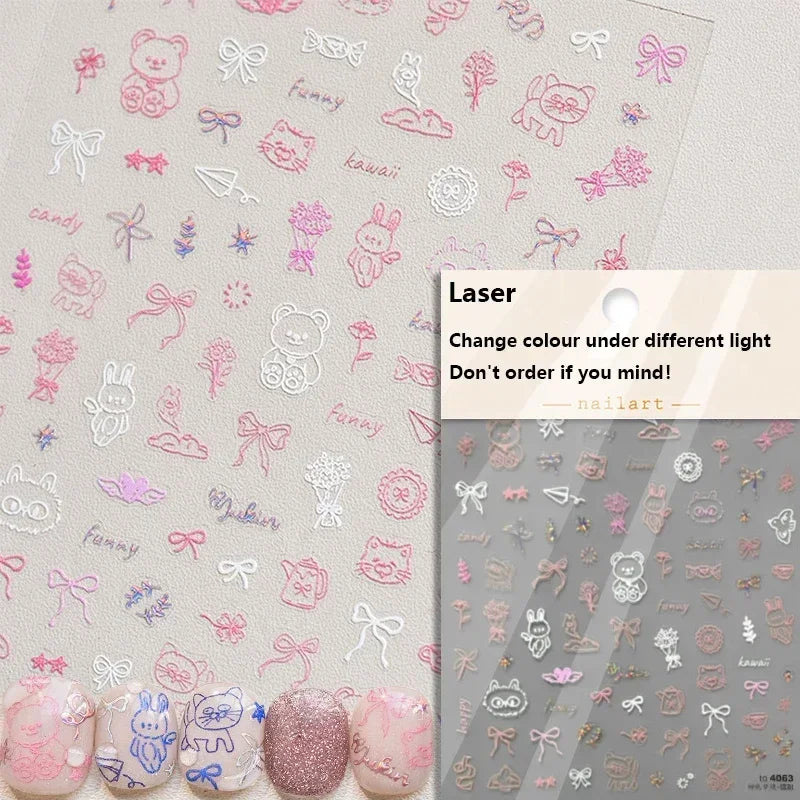 Cute Cat Eye Fishbone Animals Leopard Cat Ginger Cat Kitten Exclamation Point Paw Self Adhesive Nail Art Sticker Manicure Decals