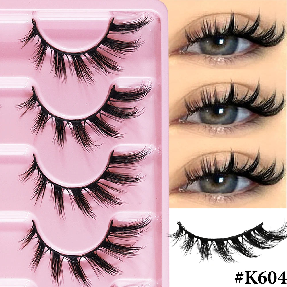 MIOFIA New 5 Pairs Fake Lashes D Curl Fluffy Soft Volume Eyelash Extensions Natural Look 3D Faux Mink False Eyelashes Makeup