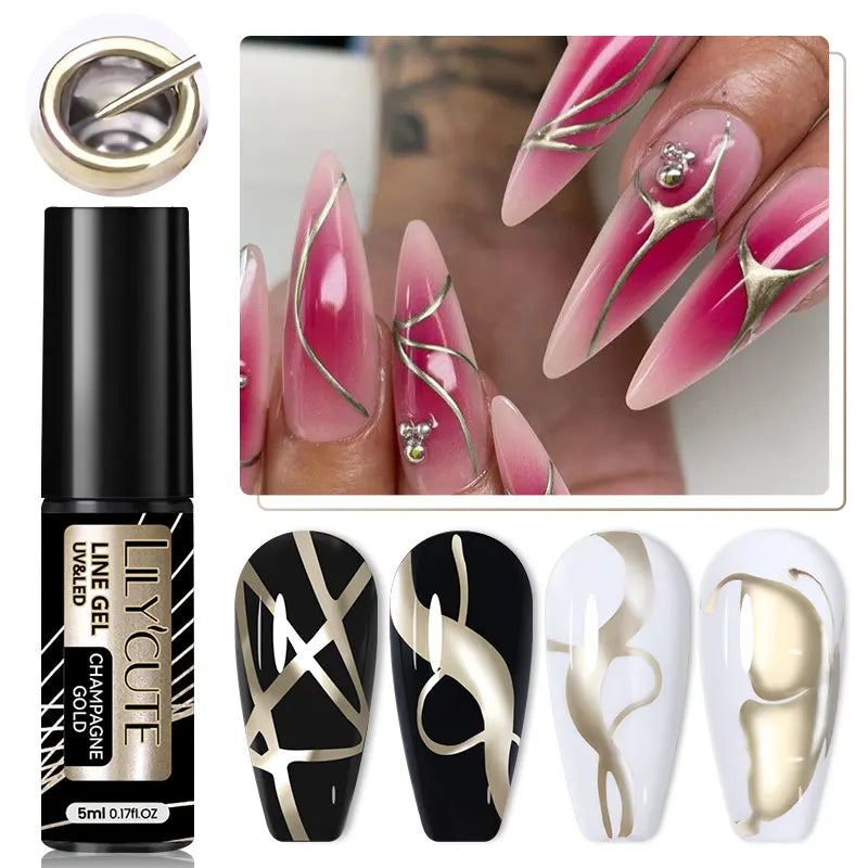 LILYCUTE 5ml Super Bright Metallic Painting Liner Gel Nail Polish UV LED Painting Gel Nail Art Drawing Stripe Pull Line UV Gel