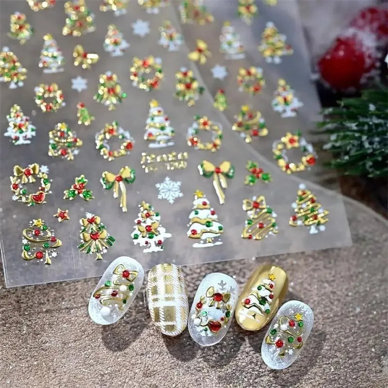 Christmas Nail Stickers Snowflake Nail Art Stickers Metal Silver Self-Adhesive Nail Decals ChristmasTree Winter Manicure Sliders