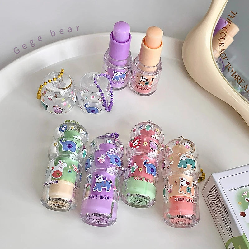Gege Bear Fruit-Flavored Lip Balm Hydrating Cute Keychain Pendant Lipstick Long Lasting Moisturizing Reduce Lip Lines&Lip Base