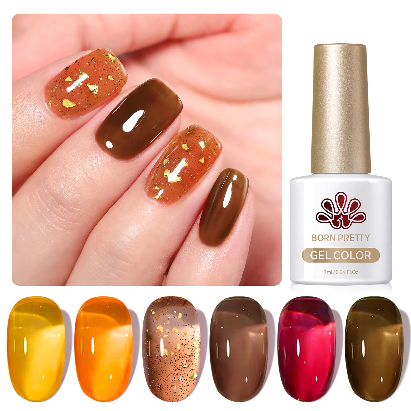 BORN PRETTY 6pcs Crystal Amber Gel Nail Polish Set Jelly Pink Nude Winter Semi Permanent Soak Off UV LED Varnish Manicure Kits