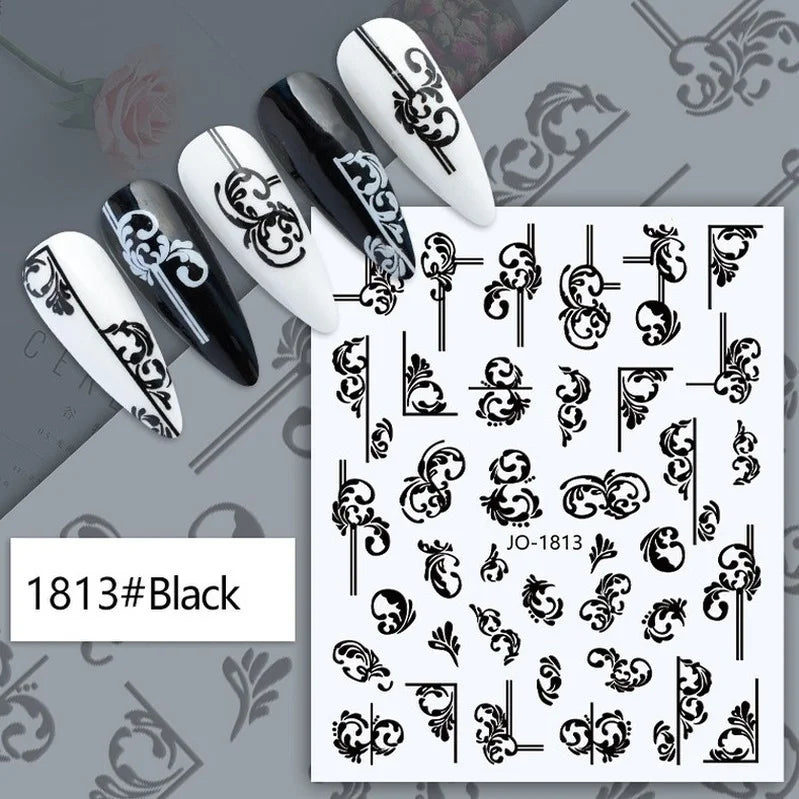 Nail Art Stickers Woman Girl Sexy Sticker Body Press on Nail Slider Black White Decal Decoration Nail Design Accessories Wraps