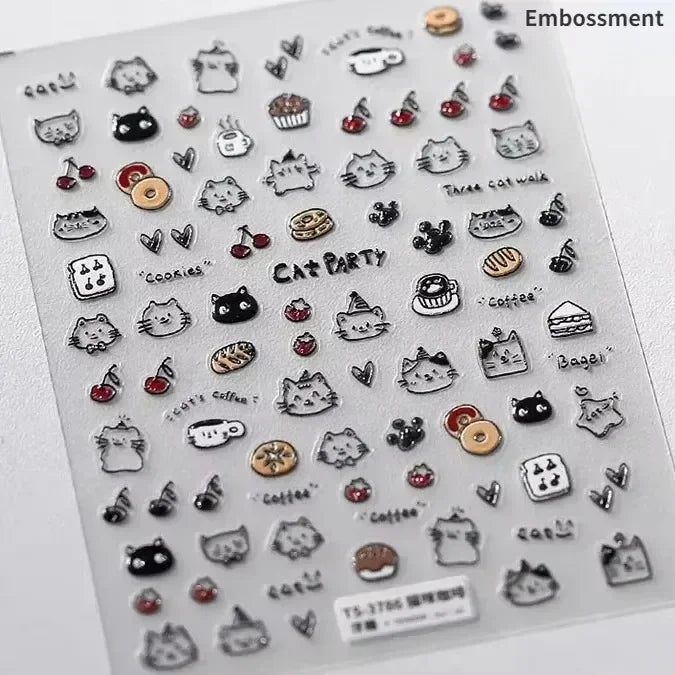 Cute Cat Eye Fishbone Animals Leopard Cat Ginger Cat Kitten Exclamation Point Paw Self Adhesive Nail Art Sticker Manicure Decals
