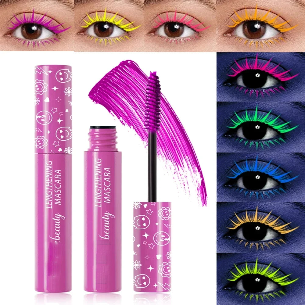 6Color Neon Mascara Fluorescence Waterproof Lasting Cosmetic Luminous Pigment Quick Dry Mascara Non Caking Eyelash Extend Makeup
